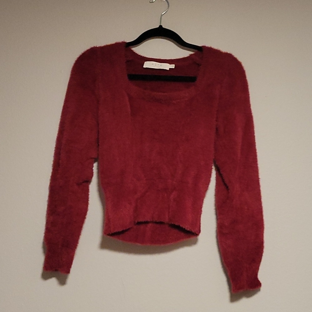 Fuzzy red crop sweater